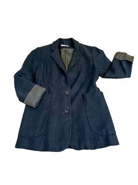 ARITZIA Wilfred Linen Blazer, Relaxed Fit, Dark Teal Blue, Size 4